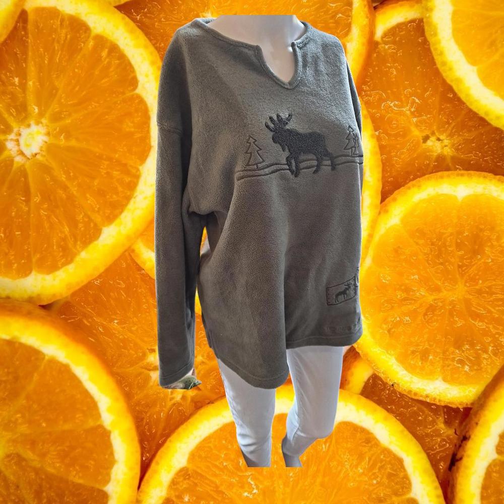 Arctic Image Fleece‎ V Neck Long Sweatshirt Shirt Size Small